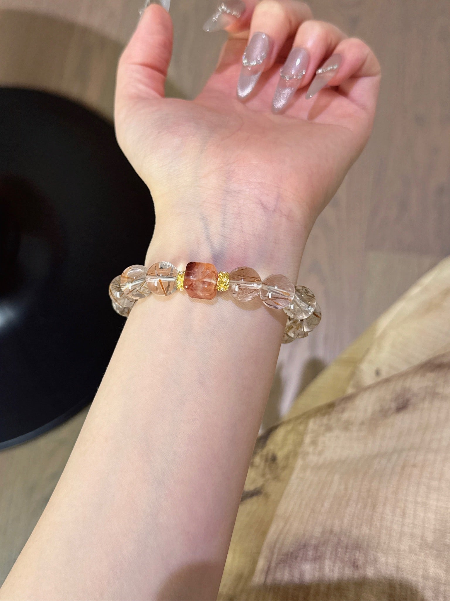 ▫️▪️ Black gold super red gum flower sugar cube bracelet
